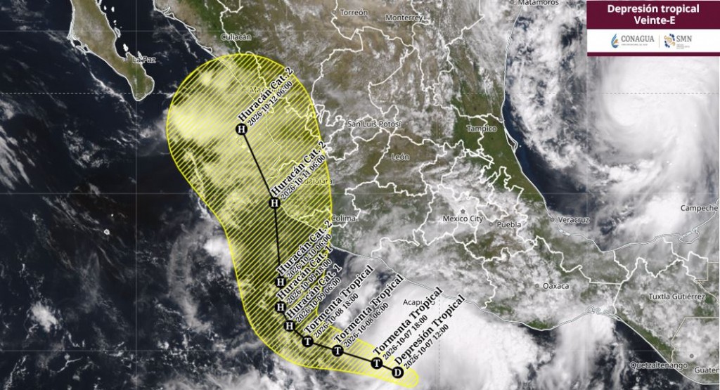 La depresión tropical 20-E se desplaza frente a las costas del Pacífico sur mexicano La depresión tropical 20-E se desplaza frente a las costas del Pacífico sur mexicano