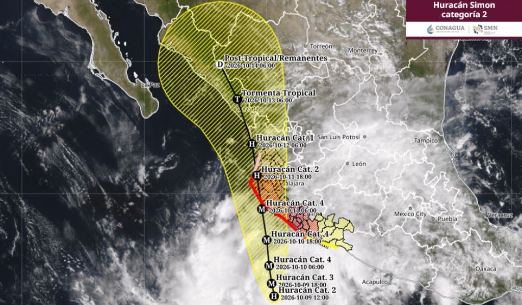 El huracán “Simón” de categoría 2 continúa su desplazamiento frente a costas del Pacífico mexicano