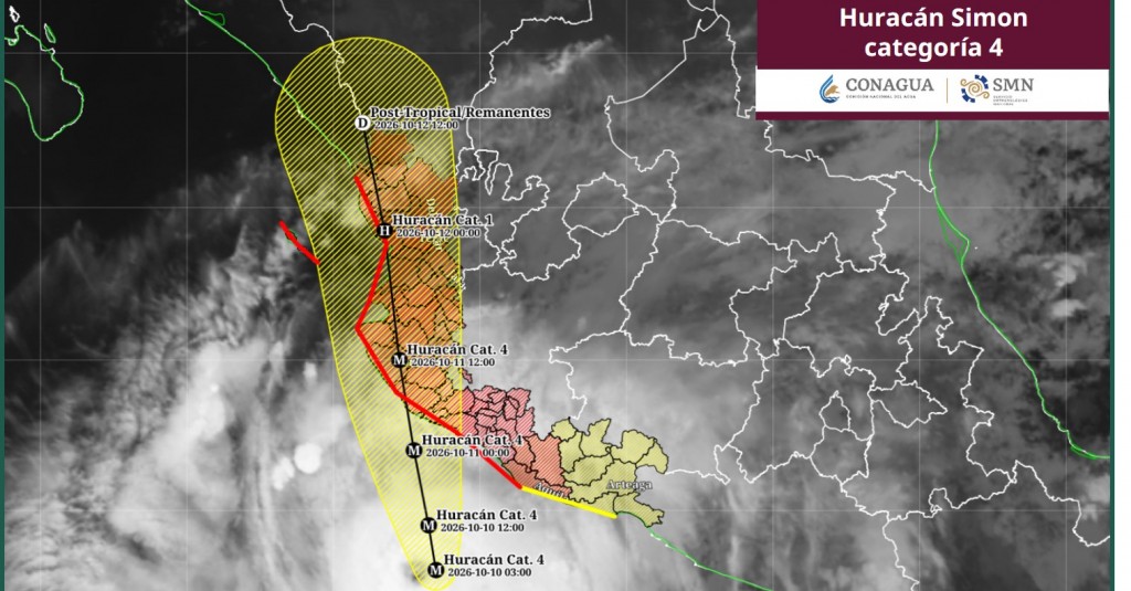 “Simón” como huracán categoría 4 se ubica frente a las costas de Michoacán y Colima