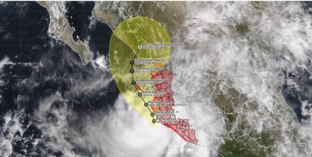 El huracán “Simón” de categoría 4 se desplaza paralelo a las costas de Jalisco