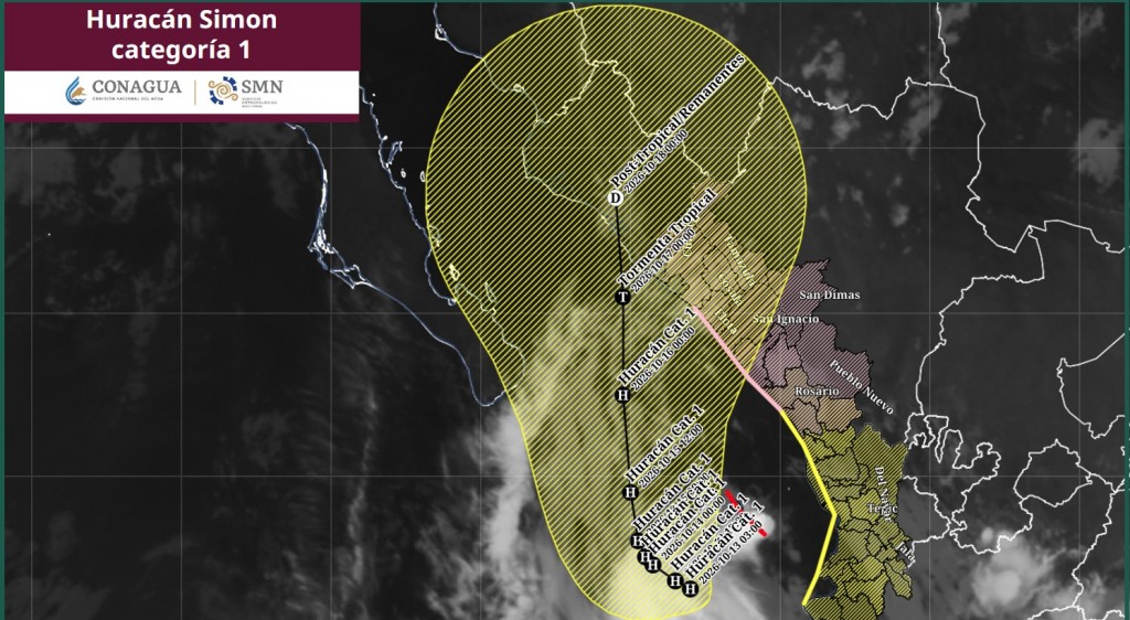 El huracán “Simón” en categoría 1 se desplaza lentamente frente a las costas de Nayarit y Jalisco