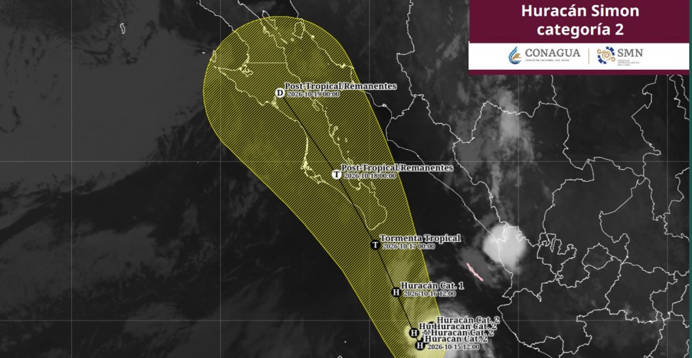 El huracán “Simón” categoría 2 continuará desplazándose lentamente frente a las costas de Jalisco