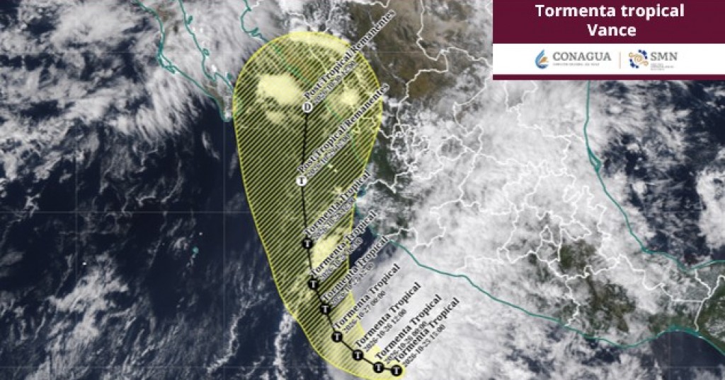  “Vance” se debilitó a tormenta tropical al sur de las costas de Colima