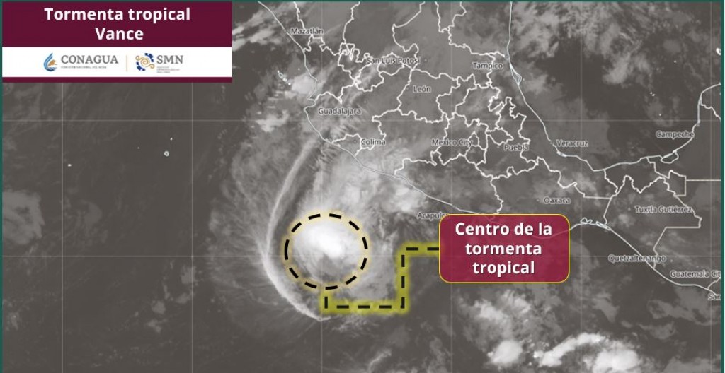 “Vance” como tormenta tropical se mantiene al sur-suroeste de las costas de Colima y Jalisco